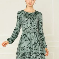 Allegra K Women's Leopard Print Long Sleeve Layered Ruffle Hem Dress 60 Allegra K Women's Leopard Print Long Sleeve Layered Ruffle Hem Dress