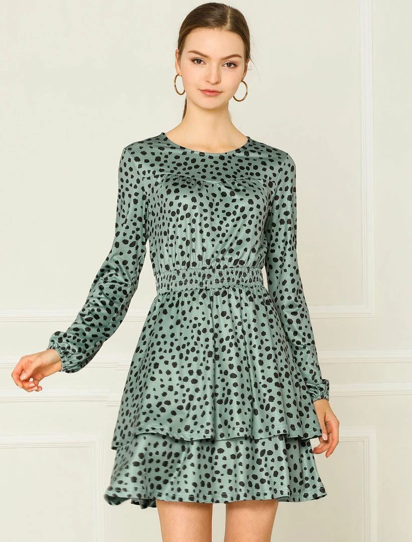 Allegra K Women's Leopard Print Long Sleeve Layered Ruffle Hem Dress 18 Allegra K Women's Leopard Print Long Sleeve Layered Ruffle Hem Dress