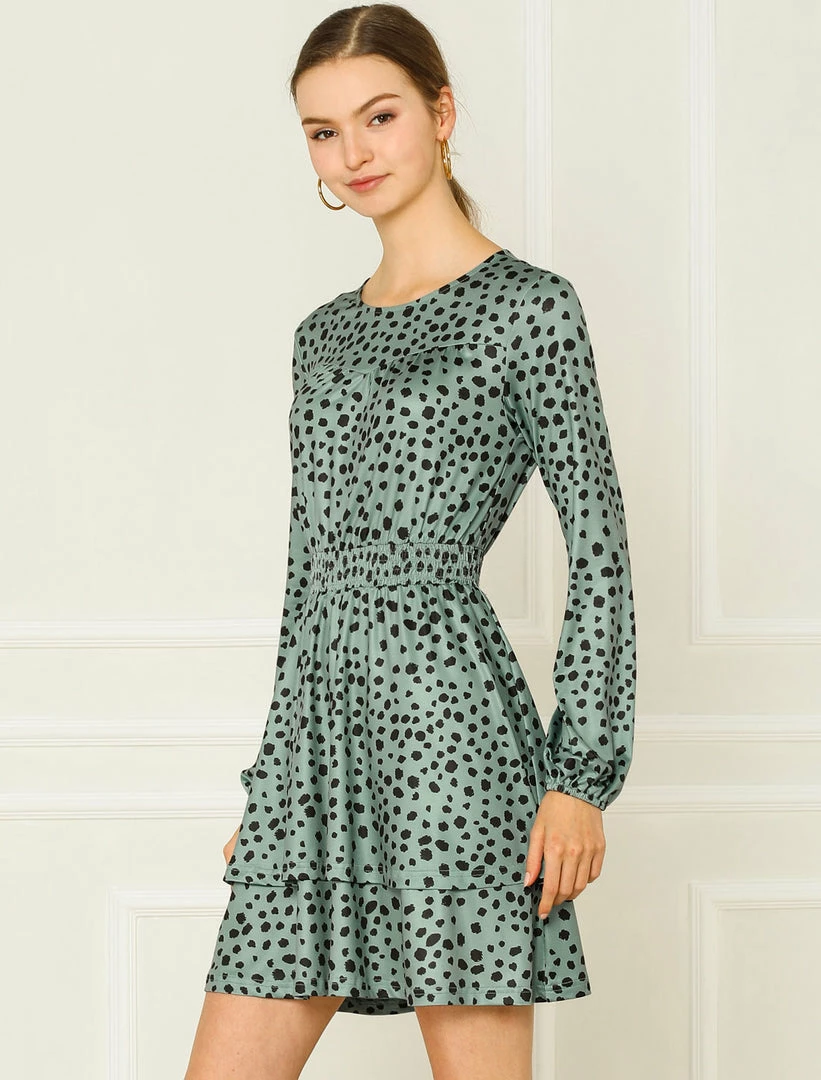 Allegra K Women's Leopard Print Long Sleeve Layered Ruffle Hem Dress 19 Allegra K Women's Leopard Print Long Sleeve Layered Ruffle Hem Dress