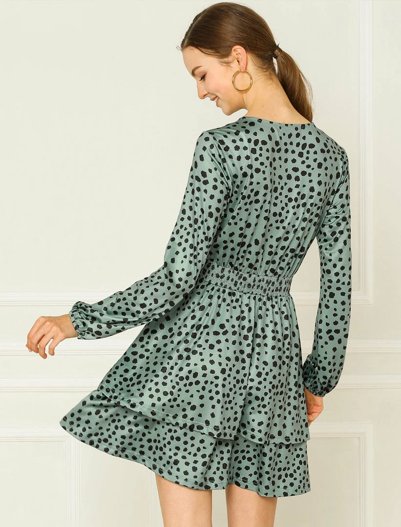 Allegra K Women's Leopard Print Long Sleeve Layered Ruffle Hem Dress 20 Allegra K Women's Leopard Print Long Sleeve Layered Ruffle Hem Dress