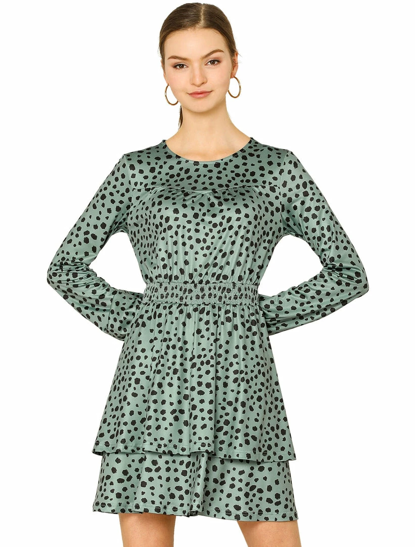 Allegra K Women's Leopard Print Long Sleeve Layered Ruffle Hem Dress 16 Allegra K Women's Leopard Print Long Sleeve Layered Ruffle Hem Dress