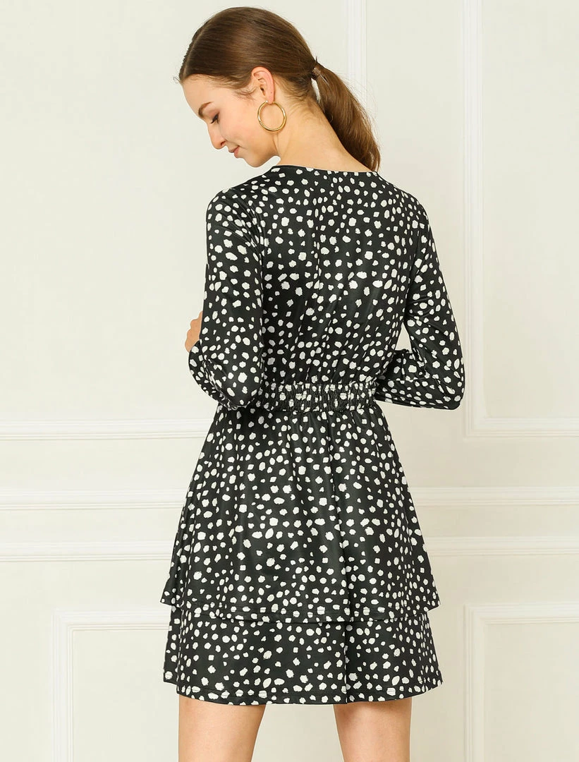 Allegra K Women's Leopard Print Long Sleeve Layered Ruffle Hem Dress 14 Allegra K Women's Leopard Print Long Sleeve Layered Ruffle Hem Dress