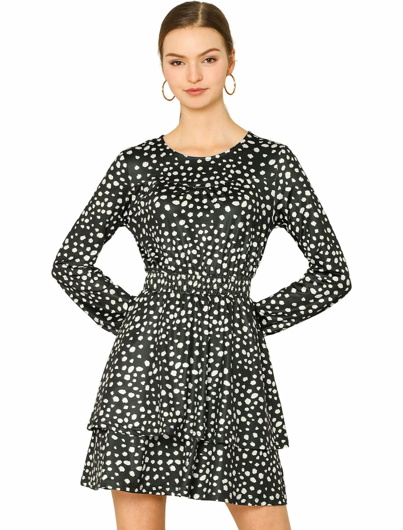 Allegra K Women's Leopard Print Long Sleeve Layered Ruffle Hem Dress 10 Allegra K Women's Leopard Print Long Sleeve Layered Ruffle Hem Dress