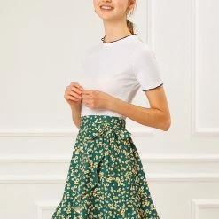 Allegra K Women's Ditsy Floral Print Faux Wrap High Waist Elastic Back Ruffle Hem A-Line Mini Short Skirts 35 Allegra K Women's Ditsy Floral Print Faux Wrap High Waist Elastic Back Ruffle Hem A-Line Mini Short Skirts