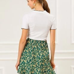 Allegra K Women's Ditsy Floral Print Faux Wrap High Waist Elastic Back Ruffle Hem A-Line Mini Short Skirts 36 Allegra K Women's Ditsy Floral Print Faux Wrap High Waist Elastic Back Ruffle Hem A-Line Mini Short Skirts