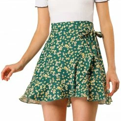 Allegra K Women's Ditsy Floral Print Faux Wrap High Waist Elastic Back Ruffle Hem A-Line Mini Short Skirts 32 Allegra K Women's Ditsy Floral Print Faux Wrap High Waist Elastic Back Ruffle Hem A-Line Mini Short Skirts