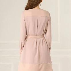 Allegra K Women's Tie Neck Keyhole Colorblock Belted Long Sleeve Straight Dress 23 Allegra K Women's Tie Neck Keyhole Colorblock Belted Long Sleeve Straight Dress