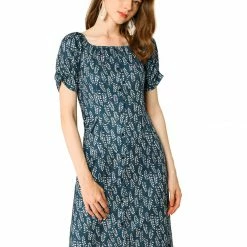 Allegra K Women's Pleated Waist Ruched Sleeve Floral Prints Flare Dress 32 Allegra K Women's Pleated Waist Ruched Sleeve Floral Prints Flare Dress