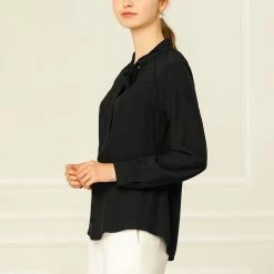 Allegra K Women‘s Bow Tie Neck Long Sleeve Casual Button Decor Shirt 41 Allegra K Women‘s Bow Tie Neck Long Sleeve Casual Button Decor Shirt