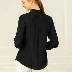 Allegra K Women‘s Bow Tie Neck Long Sleeve Casual Button Decor Shirt 42 Allegra K Women‘s Bow Tie Neck Long Sleeve Casual Button Decor Shirt