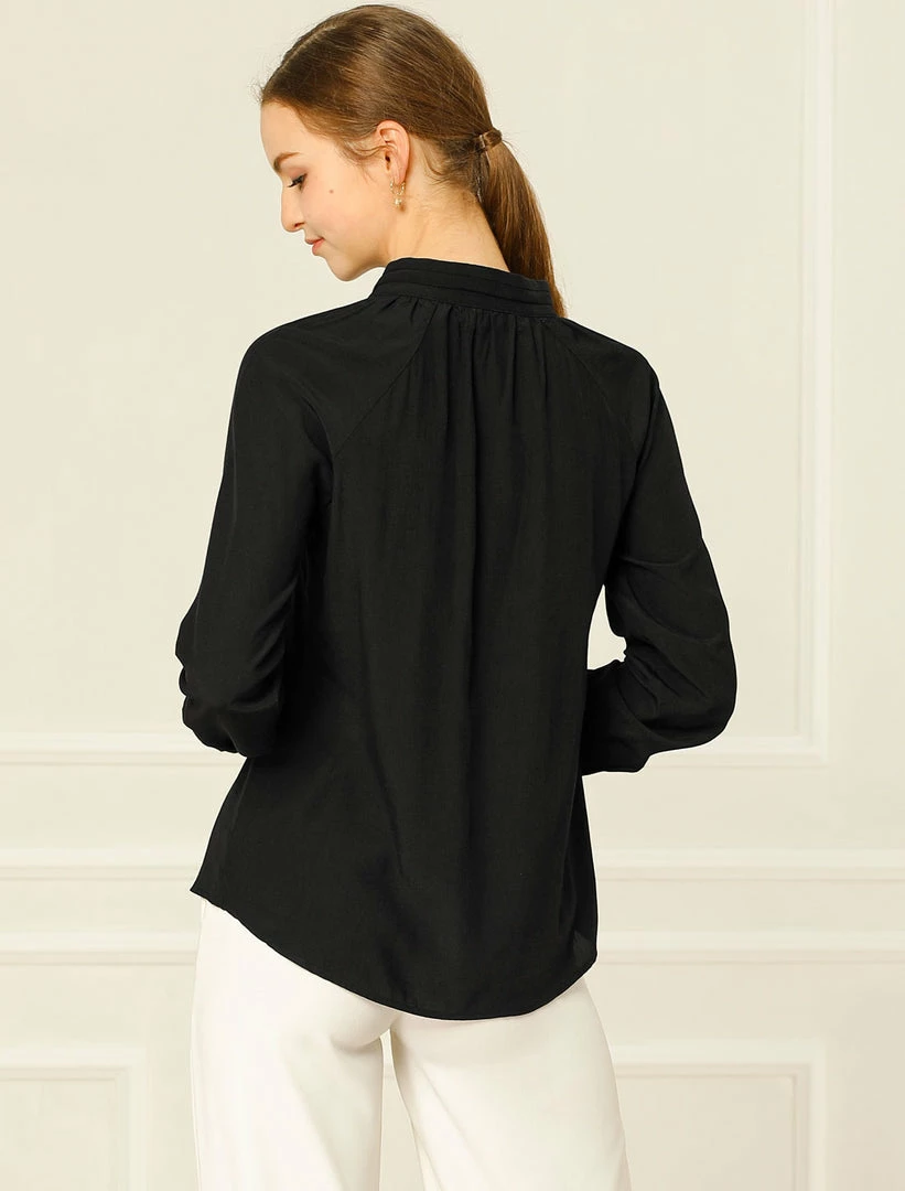 Allegra K Women‘s Bow Tie Neck Long Sleeve Casual Button Decor Shirt 13 Allegra K Women‘s Bow Tie Neck Long Sleeve Casual Button Decor Shirt