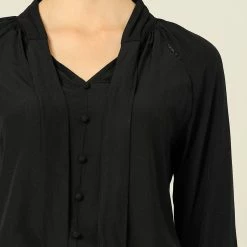 Allegra K Women‘s Bow Tie Neck Long Sleeve Casual Button Decor Shirt 43 Allegra K Women‘s Bow Tie Neck Long Sleeve Casual Button Decor Shirt