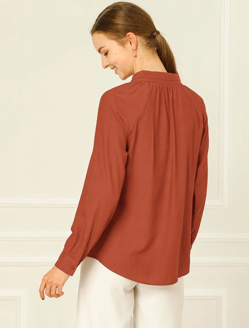 Allegra K Women‘s Bow Tie Neck Long Sleeve Casual Button Decor Shirt 7 Allegra K Women‘s Bow Tie Neck Long Sleeve Casual Button Decor Shirt