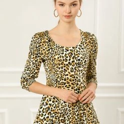Allegra K 6507 Ladies Long Sleeves Scoop Neck Leopard Prints Peplum Shirt Women 66 Allegra K 6507 Ladies Long Sleeves Scoop Neck Leopard Prints Peplum Shirt Women