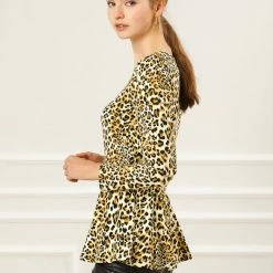 Allegra K 6507 Ladies Long Sleeves Scoop Neck Leopard Prints Peplum Shirt Women 67 Allegra K 6507 Ladies Long Sleeves Scoop Neck Leopard Prints Peplum Shirt Women
