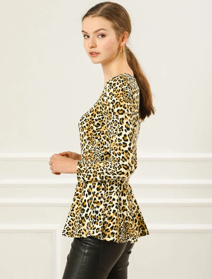 Allegra K 6507 Ladies Long Sleeves Scoop Neck Leopard Prints Peplum Shirt Women 13 Allegra K 6507 Ladies Long Sleeves Scoop Neck Leopard Prints Peplum Shirt Women