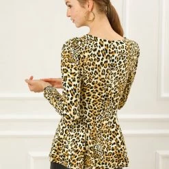 Allegra K 6507 Ladies Long Sleeves Scoop Neck Leopard Prints Peplum Shirt Women 68 Allegra K 6507 Ladies Long Sleeves Scoop Neck Leopard Prints Peplum Shirt Women
