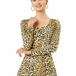 Allegra K 6507 Ladies Long Sleeves Scoop Neck Leopard Prints Peplum Shirt Women 64 Allegra K 6507 Ladies Long Sleeves Scoop Neck Leopard Prints Peplum Shirt Women