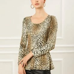 Allegra K 6507 Ladies Long Sleeves Scoop Neck Leopard Prints Peplum Shirt Women 77 Allegra K 6507 Ladies Long Sleeves Scoop Neck Leopard Prints Peplum Shirt Women