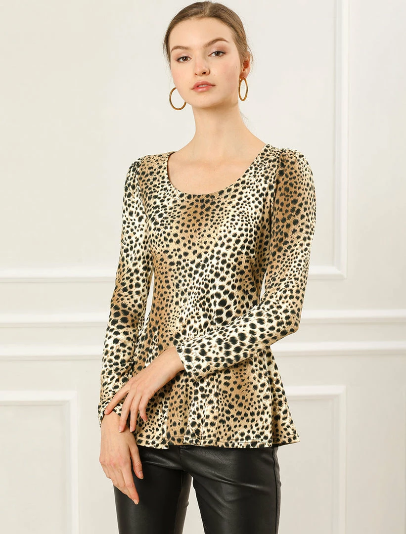 Allegra K 6507 Ladies Long Sleeves Scoop Neck Leopard Prints Peplum Shirt Women 23 Allegra K 6507 Ladies Long Sleeves Scoop Neck Leopard Prints Peplum Shirt Women