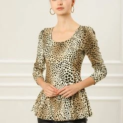 Allegra K 6507 Ladies Long Sleeves Scoop Neck Leopard Prints Peplum Shirt Women 78 Allegra K 6507 Ladies Long Sleeves Scoop Neck Leopard Prints Peplum Shirt Women