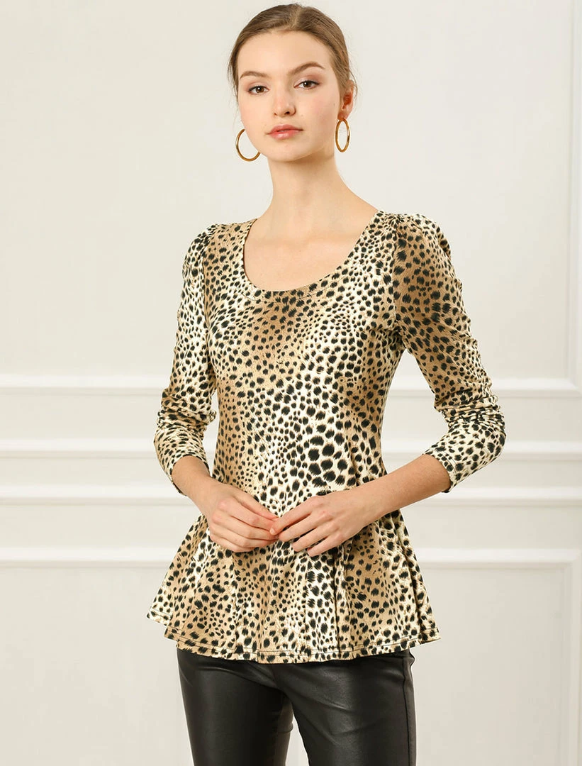 Allegra K 6507 Ladies Long Sleeves Scoop Neck Leopard Prints Peplum Shirt Women 24 Allegra K 6507 Ladies Long Sleeves Scoop Neck Leopard Prints Peplum Shirt Women