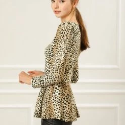Allegra K 6507 Ladies Long Sleeves Scoop Neck Leopard Prints Peplum Shirt Women 79 Allegra K 6507 Ladies Long Sleeves Scoop Neck Leopard Prints Peplum Shirt Women