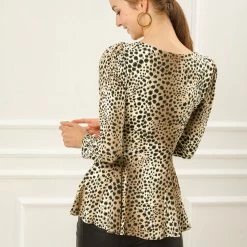 Allegra K 6507 Ladies Long Sleeves Scoop Neck Leopard Prints Peplum Shirt Women 80 Allegra K 6507 Ladies Long Sleeves Scoop Neck Leopard Prints Peplum Shirt Women