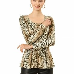 Allegra K 6507 Ladies Long Sleeves Scoop Neck Leopard Prints Peplum Shirt Women 76 Allegra K 6507 Ladies Long Sleeves Scoop Neck Leopard Prints Peplum Shirt Women