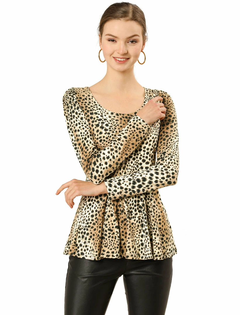 Allegra K 6507 Ladies Long Sleeves Scoop Neck Leopard Prints Peplum Shirt Women 22 Allegra K 6507 Ladies Long Sleeves Scoop Neck Leopard Prints Peplum Shirt Women