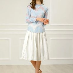 Allegra K Women‘s Chroect Lace See Through Floral Color Block Blouse