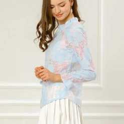 Allegra K Women‘s Chroect Lace See Through Floral Color Block Blouse