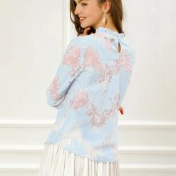 Allegra K Women‘s Chroect Lace See Through Floral Color Block Blouse