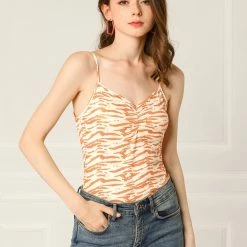Allegra K Women's Printed Slim Stretchy Sleeveless Cami Adjustable Spaghetti Strap Vest Top 12 Allegra K Women's Printed Slim Stretchy Sleeveless Cami Adjustable Spaghetti Strap Vest Top