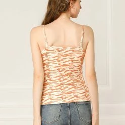 Allegra K Women's Printed Slim Stretchy Sleeveless Cami Adjustable Spaghetti Strap Vest Top 14 Allegra K Women's Printed Slim Stretchy Sleeveless Cami Adjustable Spaghetti Strap Vest Top
