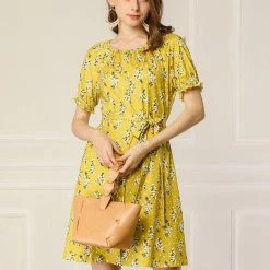 Allegra K Women's Floral Short Sleeve Summer Casual Ruffle Tie Waist Dress 21 Allegra K Women's Floral Short Sleeve Summer Casual Ruffle Tie Waist Dress