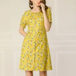 Allegra K Women's Floral Short Sleeve Summer Casual Ruffle Tie Waist Dress 22 Allegra K Women's Floral Short Sleeve Summer Casual Ruffle Tie Waist Dress