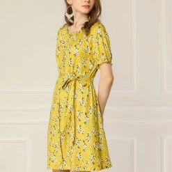 Allegra K Women's Floral Short Sleeve Summer Casual Ruffle Tie Waist Dress 23 Allegra K Women's Floral Short Sleeve Summer Casual Ruffle Tie Waist Dress