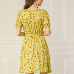 Allegra K Women's Floral Short Sleeve Summer Casual Ruffle Tie Waist Dress 24 Allegra K Women's Floral Short Sleeve Summer Casual Ruffle Tie Waist Dress