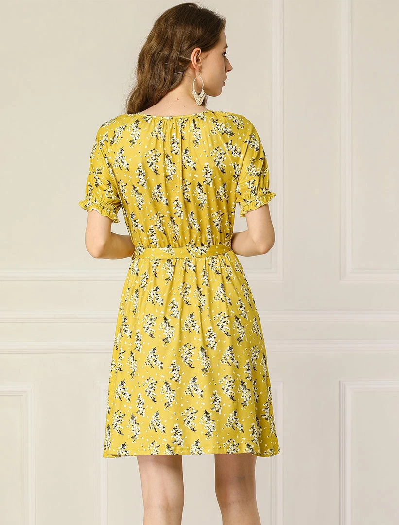 Allegra K Women's Floral Short Sleeve Summer Casual Ruffle Tie Waist Dress 13 Allegra K Women's Floral Short Sleeve Summer Casual Ruffle Tie Waist Dress