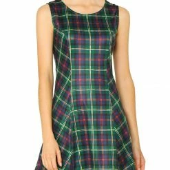 Allegra K Women Round Neck Sleeveless Plaids Mini A Line Dress