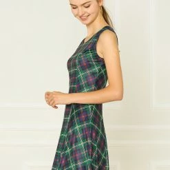 Allegra K Women Round Neck Sleeveless Plaids Mini A Line Dress