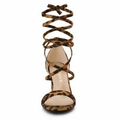 Allegra K Shoes Women's Open Toe Lace Up Chunky High Heels Sandals