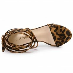 Allegra K Shoes Women's Open Toe Lace Up Chunky High Heels Sandals