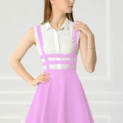 Allegra K Women Elastic Waist Cut Out A Line Mini Suspender Skirt Clothing