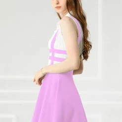 Allegra K Women Elastic Waist Cut Out A Line Mini Suspender Skirt Clothing