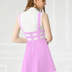 Allegra K Women Elastic Waist Cut Out A Line Mini Suspender Skirt Clothing