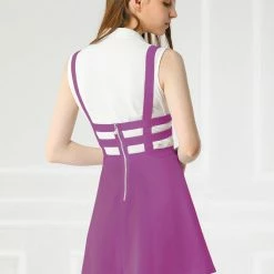 Allegra K Women Elastic Waist Cut Out A Line Mini Suspender Skirt Clothing