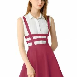 Allegra K Women Elastic Waist Cut Out A Line Mini Suspender Skirt Clothing