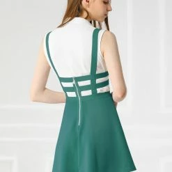 Allegra K Women Elastic Waist Cut Out A Line Mini Suspender Skirt Clothing